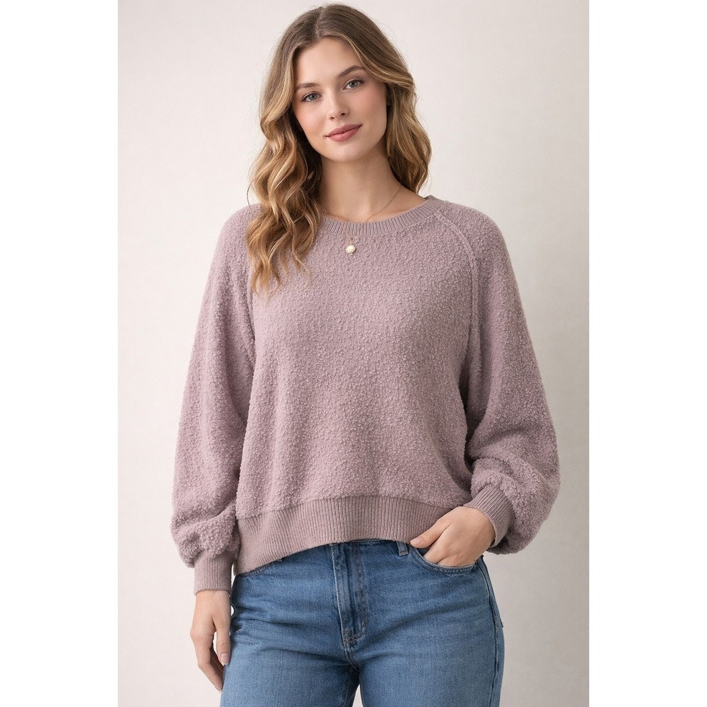Allison Joy Boucle‎ Sweater Womens M/L Mauve Pink Raglan Sleeve Crew Neck Knit